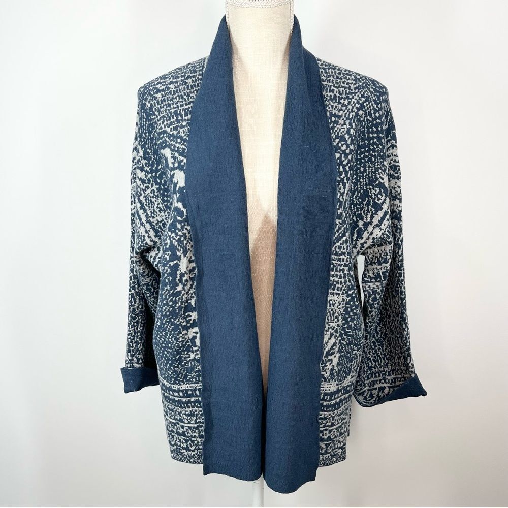 Pure Jill J. Jill Artisanal Jacquard Open Front Cardigan Blue/White Small